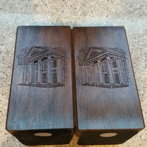 Vintage Pair Walnut Lasercraft Bookends